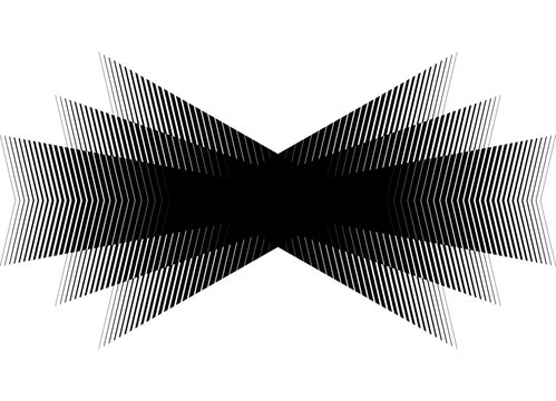 Striped Vector pattern black on white. Symmetrical design element from broken lines. Vector striped background for covers, advertising, packaging, interior. halftone.  rays