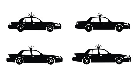 Four black silhouettes of police cars with rooftop lights displayed © MdSamsuzzaman