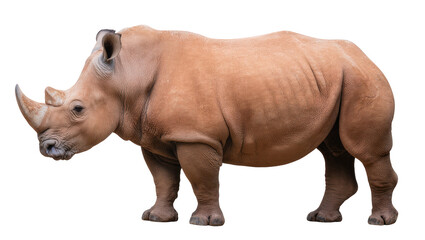 Obraz premium Isolated rhinoceros stands facing left, a large mammal with thick skin and a pointed horn