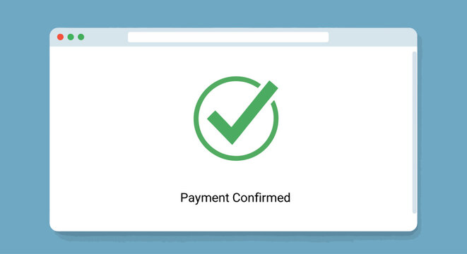 Online payment confirmation screen with green checkmark icon