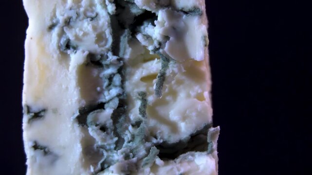 Macro Texture of Premium Blue Cheese, creamy dairy product with green mold veins, organic delicacy