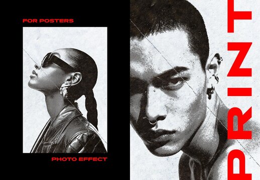 B&W Print Poster Photo Effect Mockup