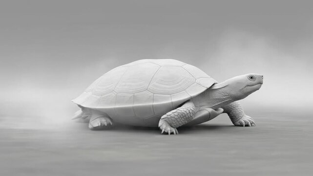 Monochromatic Tortoise Walking Slowly on a Gray Surface with Dust