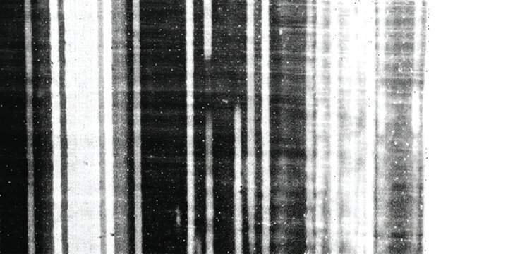 A monochrome abstract image featuring vertical lines of varying thickness and intensity, resembling a scientific data visualization or barcode.