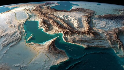 Fototapeta premium Critical maritime gateway: the geography of the hormuz strait. Branding asset. Comprehensive overview: the strategic passage of hormuz. Modern design. Commercial image.