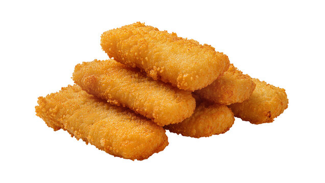 Isolated stack of golden fried fish sticks, ready to be cooked, served, and enjoyed fully