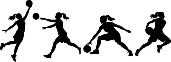 Fototapeta premium women basketball player jumping shoot postures silhouette black shapes
