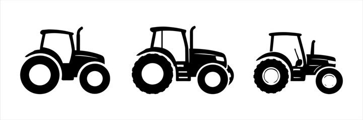 Obraz premium Set of three black tractor icons on a white background
