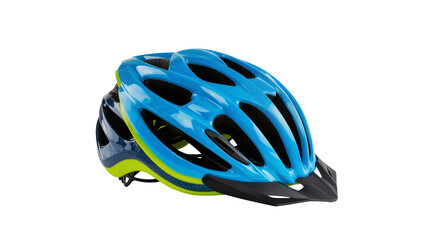 Fototapeta premium Isolated blue and green bicycle helmet for protection, safety for a cyclist or biker apparel