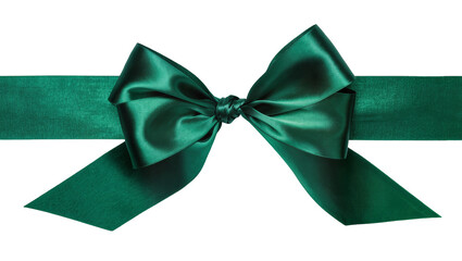 Fototapeta premium Isolated emerald green ribbon bow for gift or decoration, luxurious silk satin wrap band