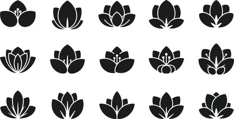 Black lotus flower on white background symbols © Graphic Shops