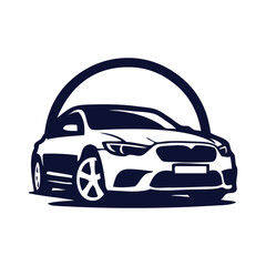 Logo concesionario de coches. Dibujo con líneas de un vehículo de lujo en un círculo  © teracreonte