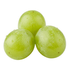 Obraz premium Vibrant green grapes with fresh water droplets on a pure white background, showcasing healthy and delicious produce perfect for snacking or dessert