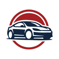 Logo concesionario de coches. Dibujo con líneas de un vehículo de lujo en un círculo  © teracreonte