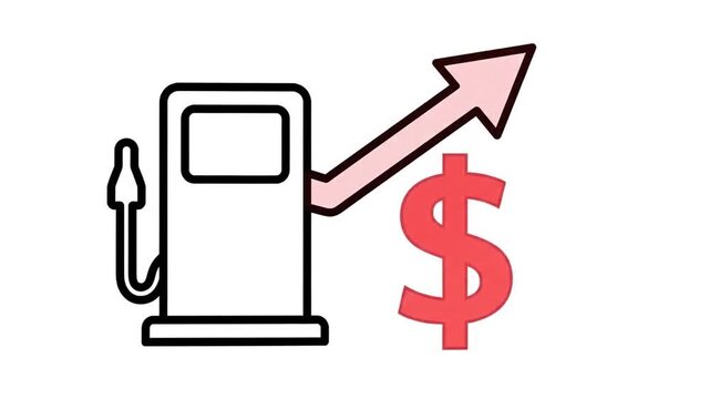 Linear vector icon representing gasoline fuel pump with upward rising arrow indicating price inflation and global energy cost crisis symbol for financial market illustration animation