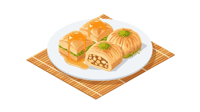Delicious baklava with honey and nuts on a plate - tasty dessert inspiration