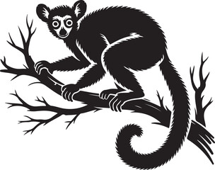  Stylized Black Aye-aye Perched on Tree Branch Silhouette © Nurcreator