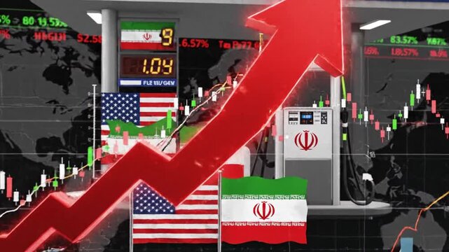 Surging global fuel cost illustrated by a rising oil barrel morphing into an upward arrow symbolizing energy market growth price hike and economic trends in the petroleum industry conflict