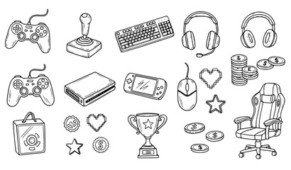 Hand Drawn Gaming Doodle Icons Vector Illustration Pack © Songkari