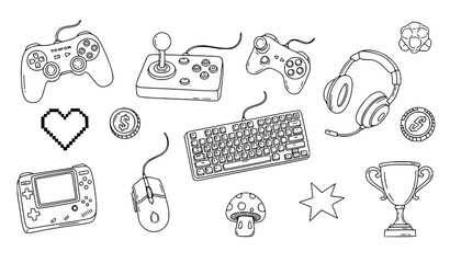 Minimal Hand Drawn Gaming Doodle Icons Vector Illustration © Songkari