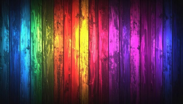 Pannello in legno a listelli verticali con sfumature arcobaleno effetto vintage