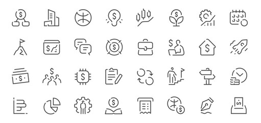 Business and finance line icons set. Analytics, investment, startup, marketing outline vector symbols. Infographics