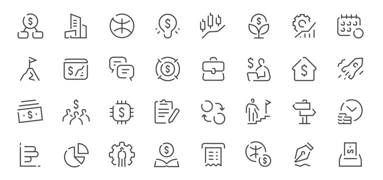 Business and finance line icons set. Analytics, investment, startup, marketing outline vector symbols. Infographics