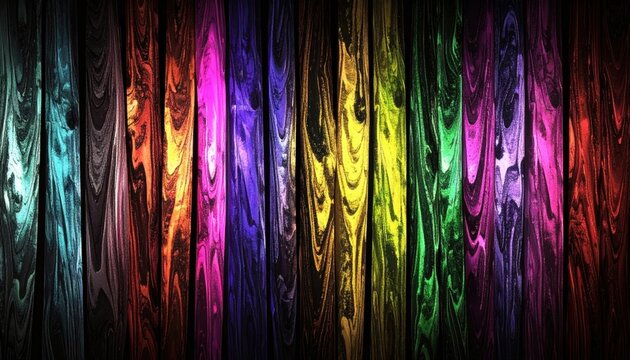 Pannelli in tessuto drappeggiato con sfumature arcobaleno e trame astratte