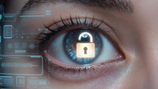 Close-up of a Female Asian Eye with Digital Interface Elements