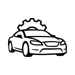 Logo taller mecánico. Icono con dibujo con líneas de coche de lujo con engranaje © teracreonte