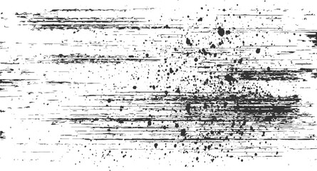 Obraz premium Black ink splatters and horizontal lines on white background abstract texture
