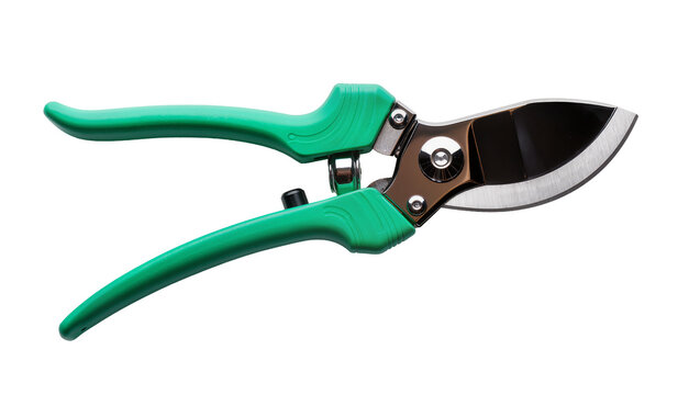 Isolated Gardening Pruner Tool for Trimming Plants and Shrubs in Green Color on Plain Surface