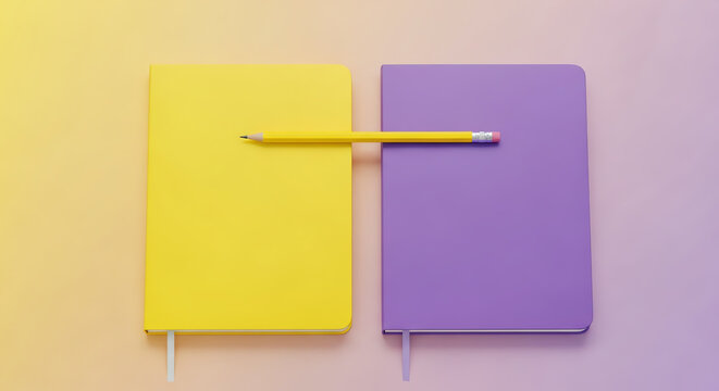 yellow and purple notebooks with pencil