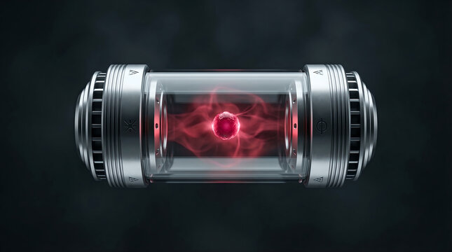 Cinematic macro shot of a futuristic antimatter containment cell