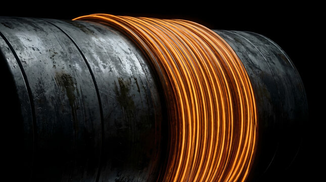 Cinematic macro shot of a heavy industrial faster-than-light warp drive coil