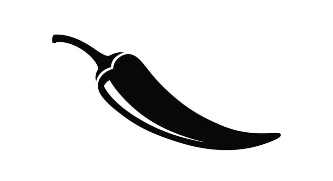 A simple black silhouette of a single chili pepper on a white background