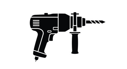 A black silhouette illustration of a handheld electric drill tool © Mstsalma