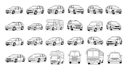 Vehicle Profile and Plan View Outlines: Sedan, SUV, and Bus CAD Symbols
