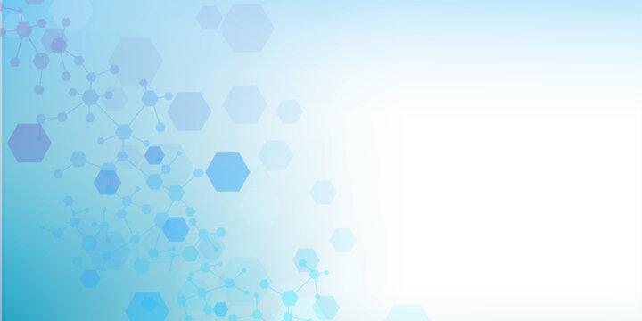 Health care or medical abstract background with hexagons, lines and dots. Scientific innovation banner template concept. Biology and pharmaceutical technology background. Vector illustration.