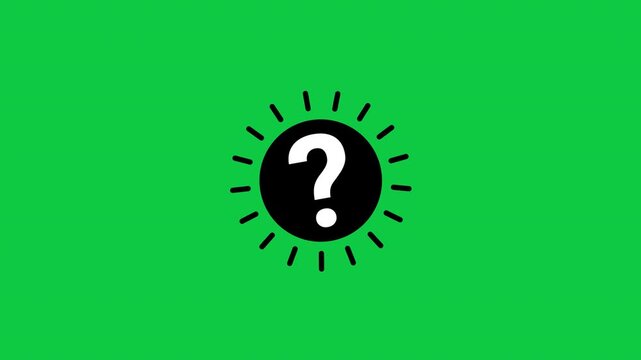 Animated Question Mark in Black Sunburst Circle on Green Screen for Help and FAQ Concepts
