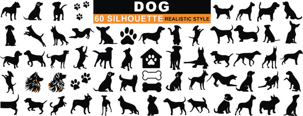 Dog silhouettes collection realistic style vector illustration set on white background © Baizid
