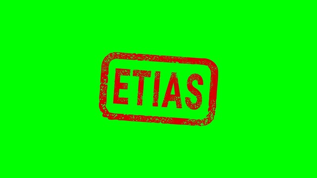 European travel information and authorization system ETIAS document approval symbol. Red rubber stamp for EU tourism concept. Chroma key green screen with alpha channel.