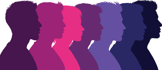 Male head profile silhouettes collection, colorful gradient human face side view set, modern people portrait vector illustration design © Heyy
