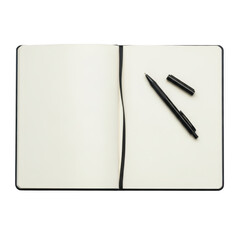 Naklejka premium Open notebook with two black pens on the right page