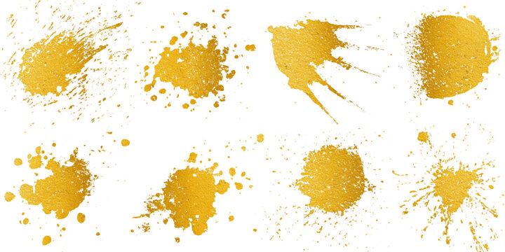 Luxury golden grunge paint brush stroke set splash vector design. abstract gold foil stain artistic line element banner border frame background.