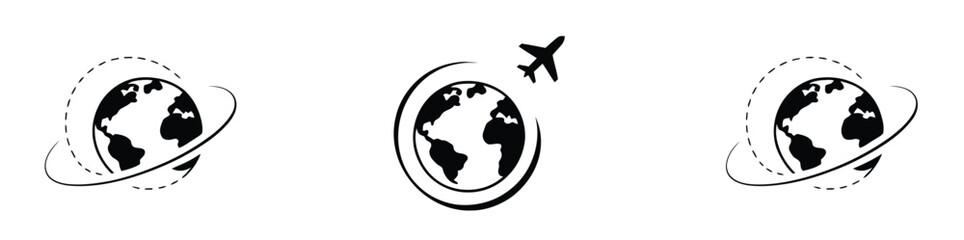 Globe plane icon, showcasing airplane and world travel vector illustration for airline, tourism, vacation, and international flight themed graphics. © JamesDesign
