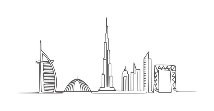 Dubai skyline minimalist single line of iconic buildings architecture skyscraper