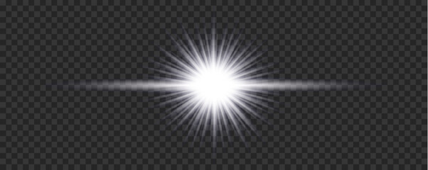 Obraz premium Collection of bright white starbursts and lens flares on a transparent background varying in shape