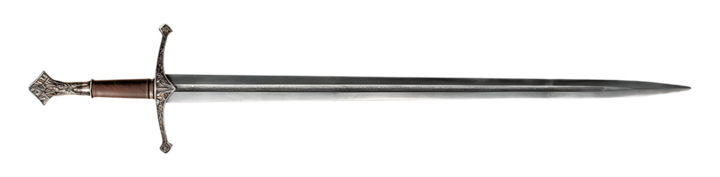  Massive Scottish claymore two-handed sword isolated on white background for fantasy and history projects