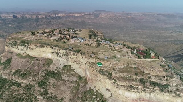 Aerial Drone View of Debre Damo Monastery and Table Mountain in Tigray
